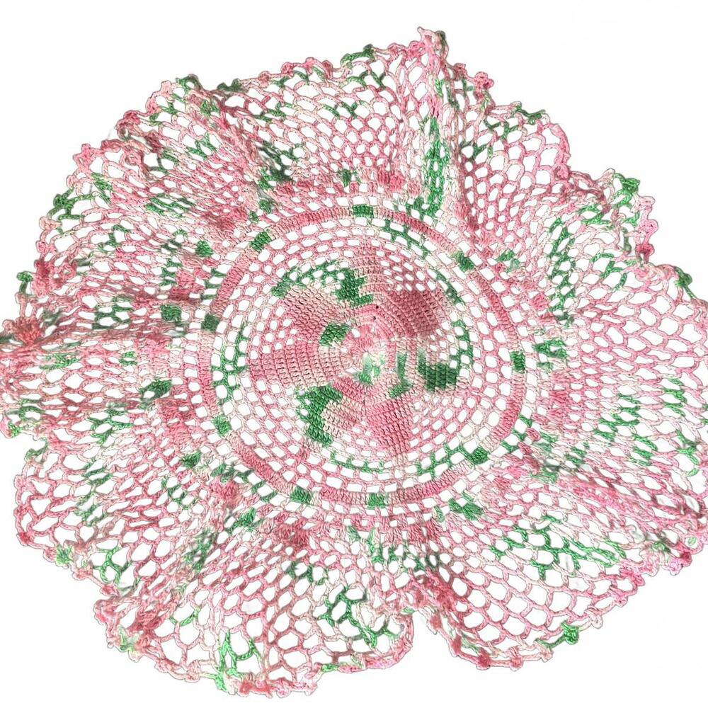 Vintage Pink & Green crochet doily